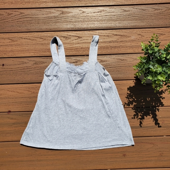 Express Gray Tank Top Wide Straps Mesh Ruffle Preppy Flowy Loose Boho Cotton XS - Picture 2 of 6